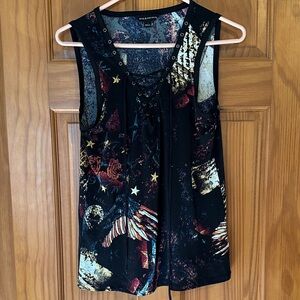 Rock & Republic Black and Multicolor lace up Blouse great condition